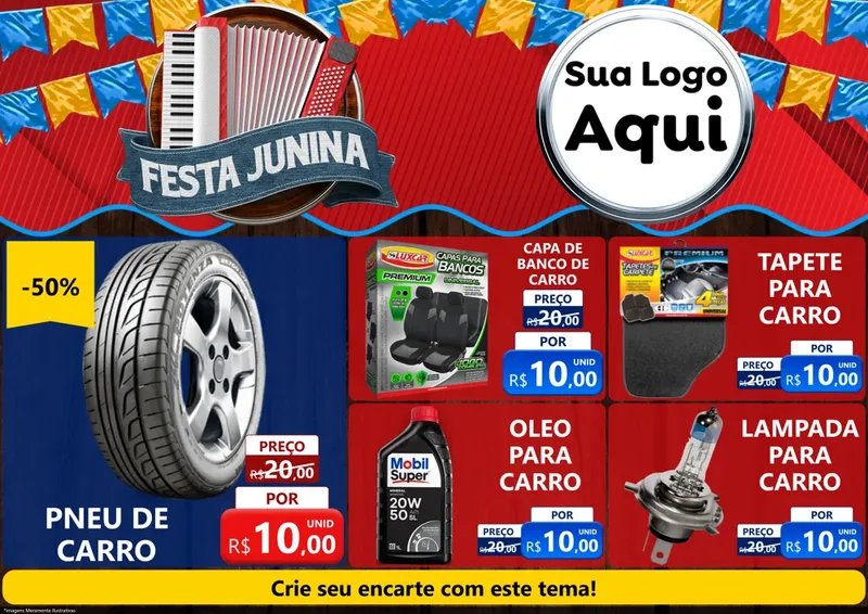 Modelo de Encarte para Encarte A4 Horizontal com o tema Festa Junina para Auto peças