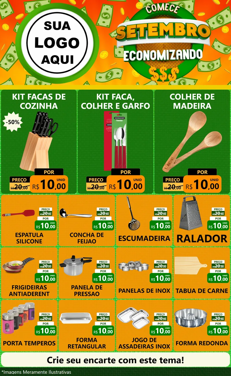 Modelo de Encarte para Encarte Grande com o tema Comece Setembro Economizando para Utilidades Domésticas