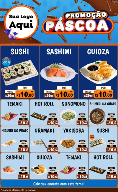 Modelo de Encarte para Encarte Grande com o tema Promoção Páscoa para Comida japonesa