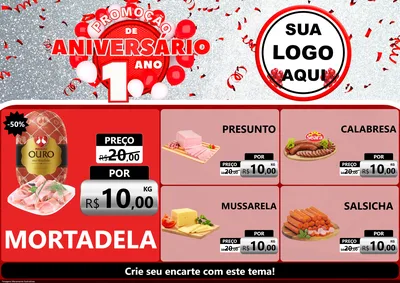Modelo de Encarte para Encarte A4 Horizontal com o tema Promoção de Aniversário - 1 Ano para Frios e Laticínios