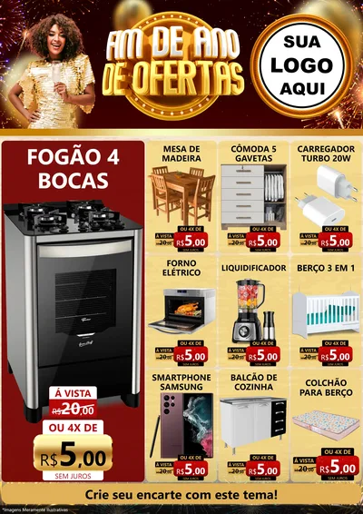 Modelo de Encarte para Encarte A4 Vertical com o tema Fim de Ano de Ofertas para Móveis e Eletro