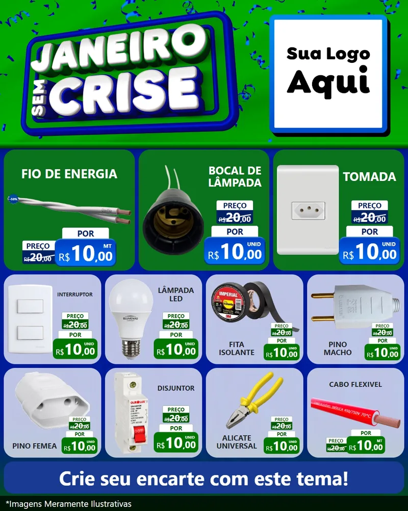 Modelo de Rede Social para Feed Instagram com o tema Janeiro Sem Crise para Materiais Elétricos