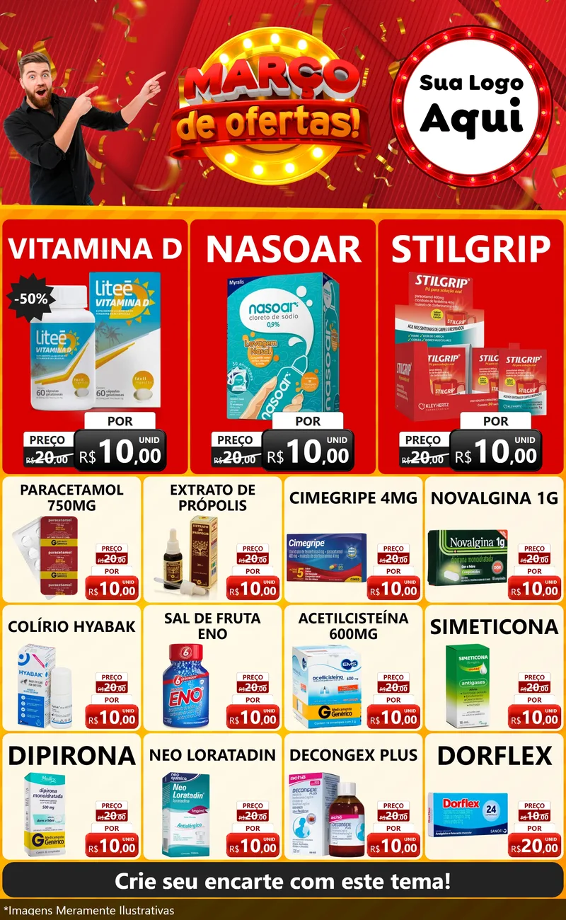 Modelo de Encarte para Encarte Grande com o tema Março de Ofertas! para Farmácia