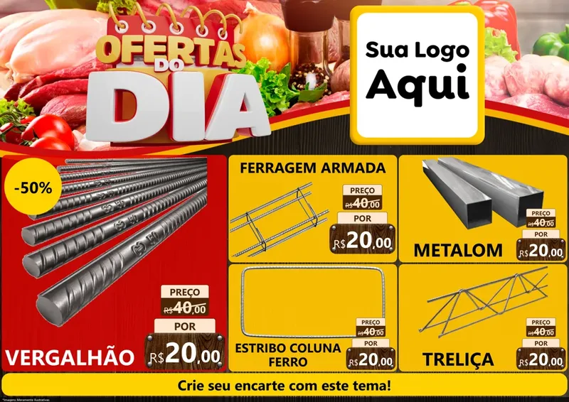 Modelo de Encarte para Encarte A4 Horizontal com o tema Ofertas do Dia para Ferragens