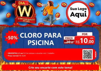Modelo de Cartaz para Cartaz A4 Horizontal com o tema Dia W - O Dia Mais Barato Do Mês para Produtos para Piscina