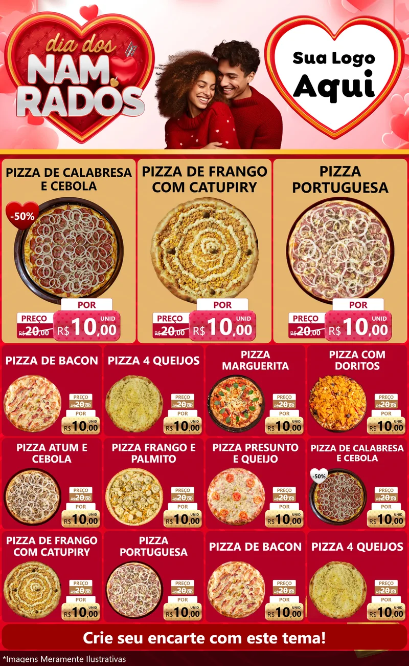 Modelo de Encarte para Encarte Grande com o tema Dia dos Namorados para Pizzaria