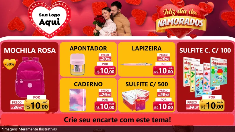 Modelo de TV para TV Horizontal com o tema Feliz Dia Dos Namorados para Papelaria