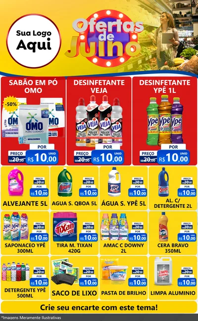 Modelo de Encarte para Encarte Grande com o tema Ofertas de Julho para Produtos de Limpeza