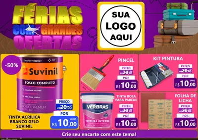 Modelo de Encarte para Encarte A4 Horizontal com o tema Férias com Grandes Ofertas para Tintas e Ferramentas