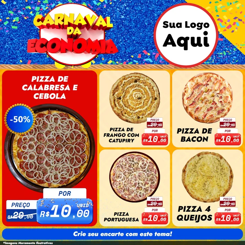 Modelo de Rede Social para Feed Facebook com o tema Carnaval da Economia para Pizzaria
