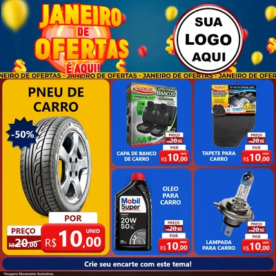 Modelo de Rede Social para Feed Facebook com o tema Janeiro de Ofertas É Aqui! para Auto peças