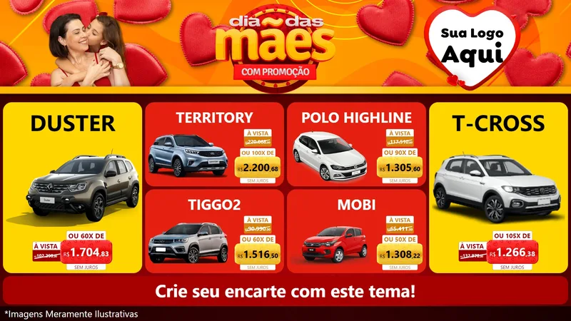 Modelo de TV para TV Horizontal com o tema Dia das Mães com Promoção para Concessionaria de Carros