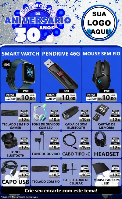 Modelo de Encarte para Encarte Grande com o tema Promoção de Aniversário - 30 Anos para Informática