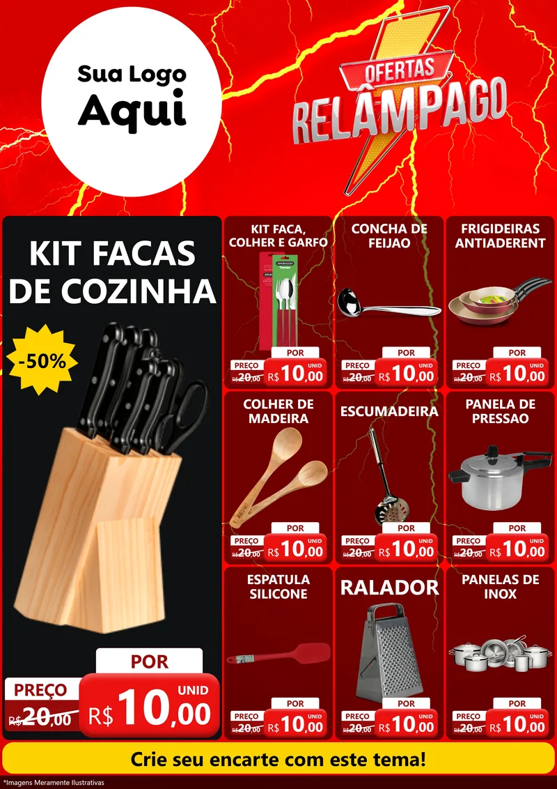 Modelo de Encarte para Encarte A4 Vertical com o tema Ofertas Relâmpago para Utilidades Domésticas
