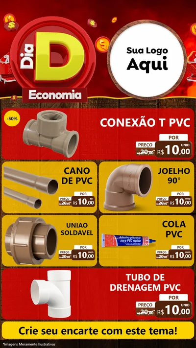 Modelo de TV para TV Vertical com o tema Dia D Economia para Tubos e conexões