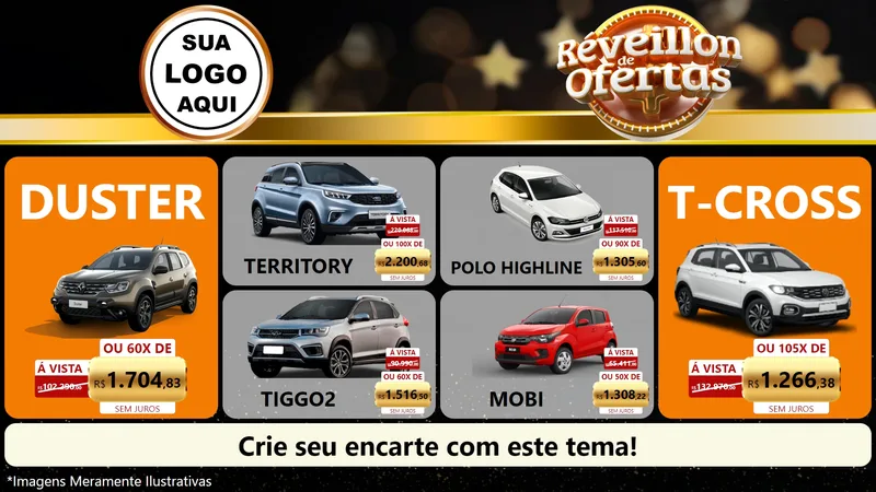 Modelo de TV para TV Horizontal com o tema Réveillon de Ofertas para Concessionaria de Carros