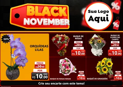 Modelo de Encarte para Encarte A4 Horizontal com o tema Black November para Floricultura e jardim