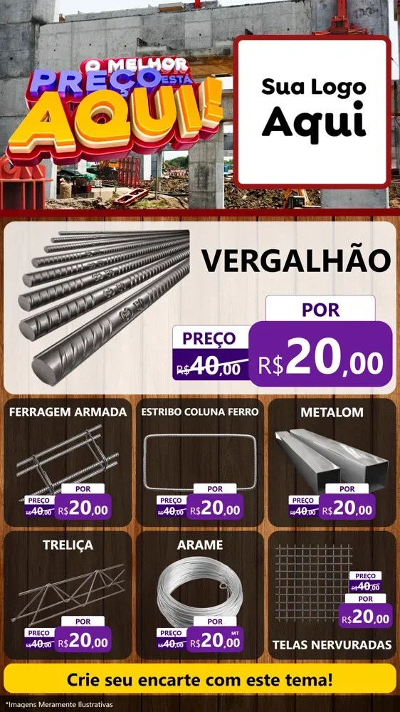 Modelo de Rede Social para Stories com o tema O Melhor Preço Está Aqui - Construção para Ferragens