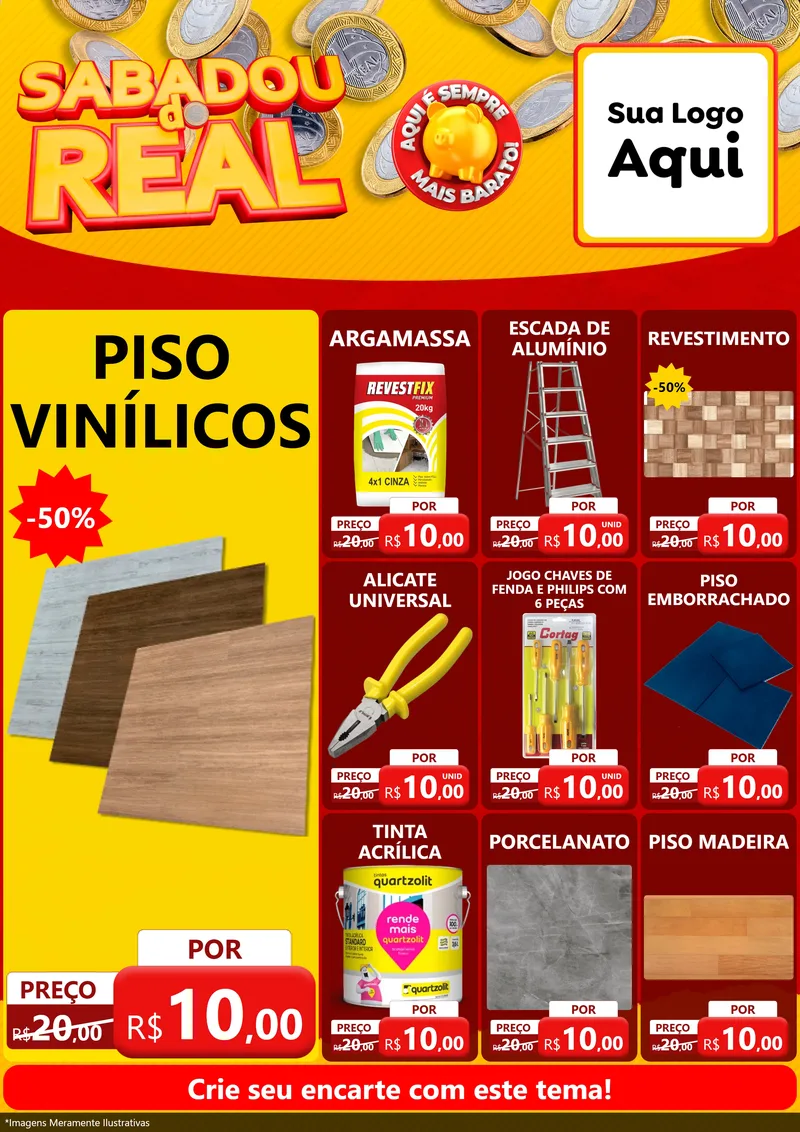 Modelo de Encarte para Encarte A4 Vertical com o tema Sabadou do Real para Material para Construção