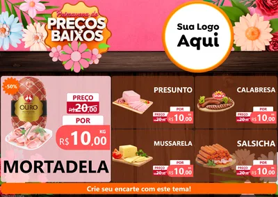 Modelo de Encarte para Encarte A4 Horizontal com o tema Primavera de Preços Baixos para Frios e Laticínios