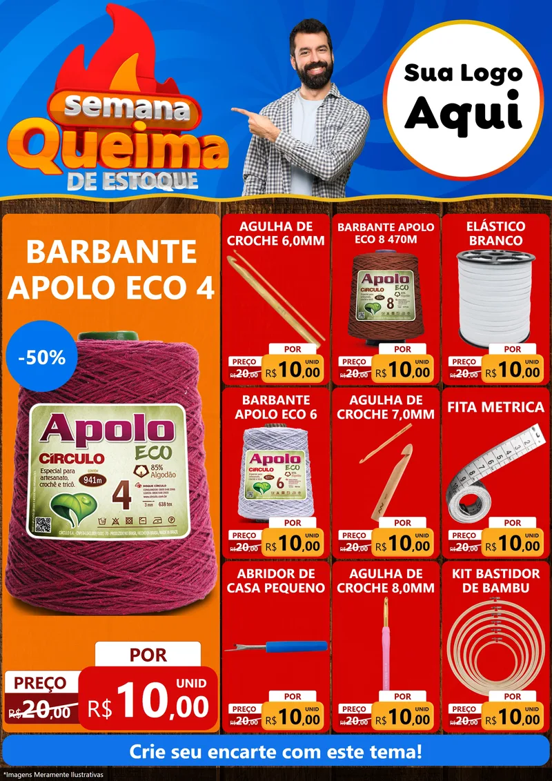 Modelo de Encarte para Encarte A4 Vertical com o tema Semana Queima de Estoque para Armarinho e Aviamentos