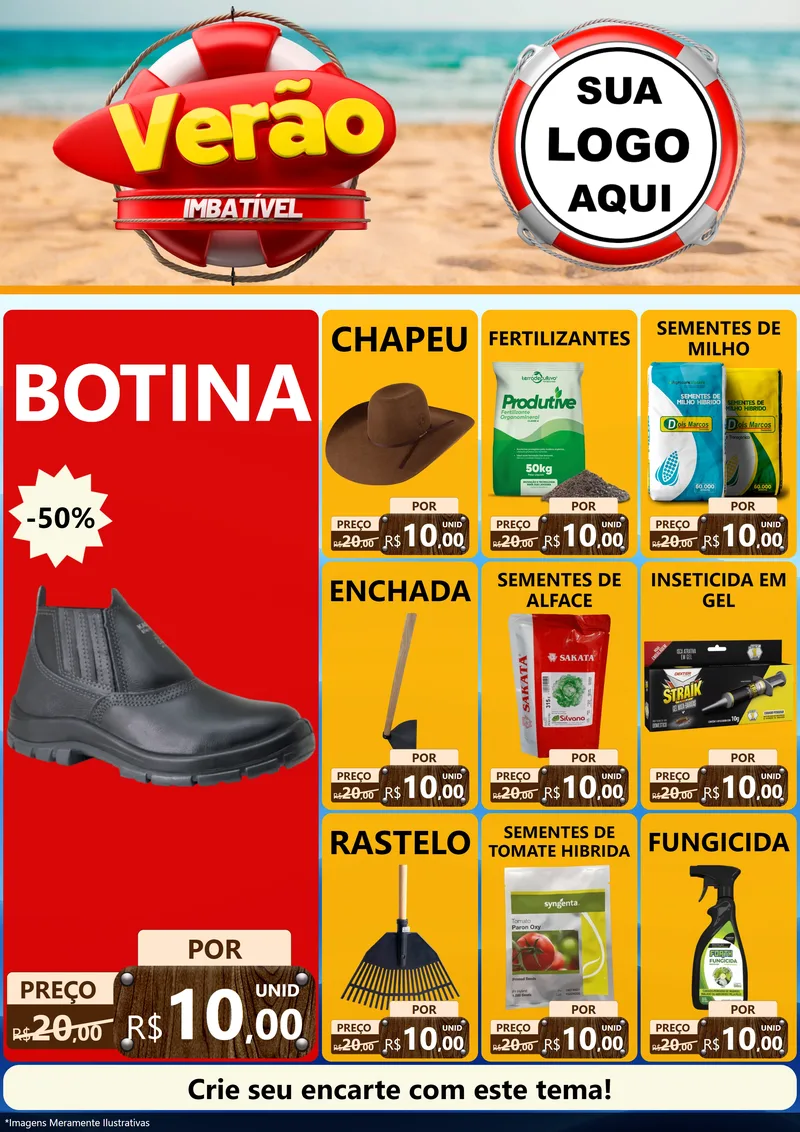 Modelo de Encarte para Encarte A4 Vertical com o tema Verão Imbatível para Agropecuária
