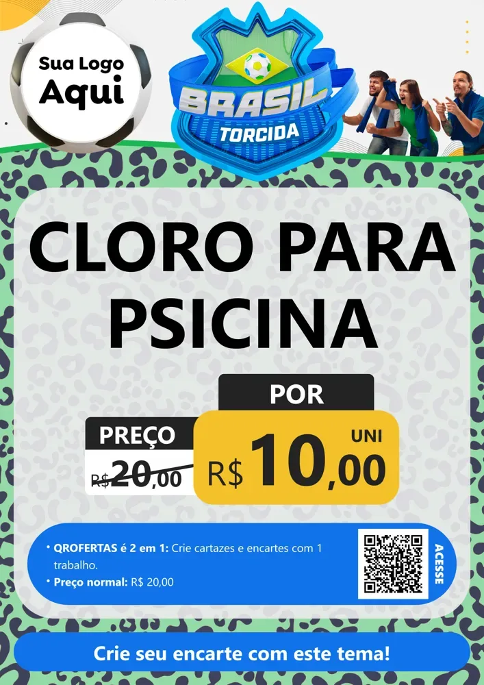 Modelo de Cartaz para Cartaz A4 Vertical com o tema Brasil Torcida - Copa para Produtos para Piscina