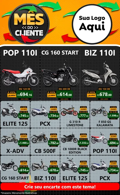 Modelo de Encarte para Encarte Grande com o tema Mês do Cliente para Concessionaria de Motos