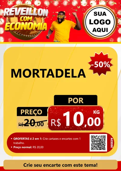 Modelo de Cartaz para Cartaz A4 Vertical com o tema Réveillon com Economia para Frios e Laticínios