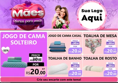 Modelo de Encarte para Encarte A4 Horizontal com o tema Dia das Mães Ofertas para Você! para Cama, Mesa e Banho