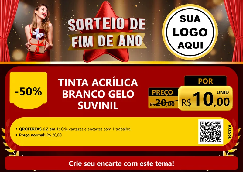 Modelo de Cartaz para Cartaz A4 Horizontal com o tema Sorteio de Fim de Ano para Tintas e Ferramentas