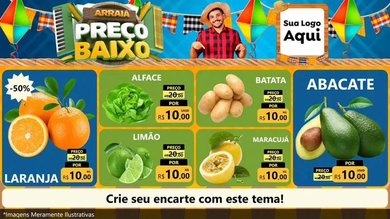 Modelo de TV para TV Horizontal com o tema Arraiá de Preço Baixo - Junina para Hortifrúti