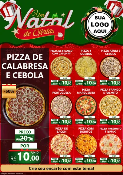 Modelo de Encarte para Encarte A4 Vertical com o tema Um Natal de Ofertas para Pizzaria