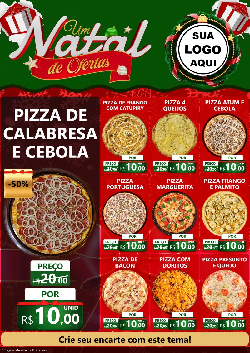 Modelo de Encarte para Encarte A4 Vertical com o tema Um Natal de Ofertas para Pizzaria