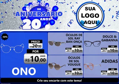 Modelo de Encarte para Encarte A4 Horizontal com o tema Promoção de Aniversário - 20 Anos para Óticas