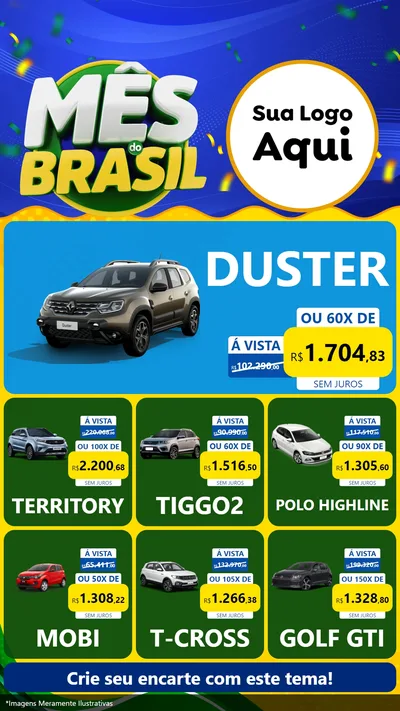 Modelo de Rede Social para Stories com o tema Mês do Brasil para Concessionaria de Carros