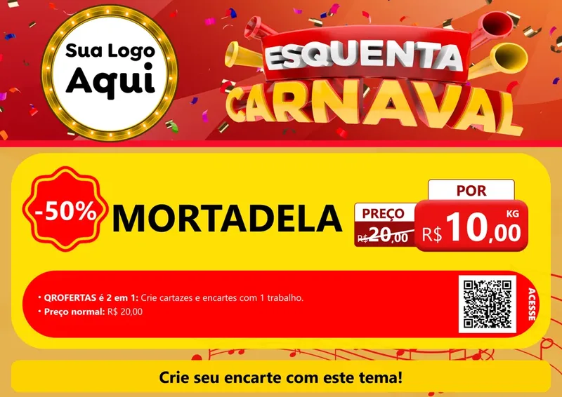 Modelo de Cartaz para Cartaz A4 Horizontal com o tema Esquenta Carnaval para Frios e Laticínios