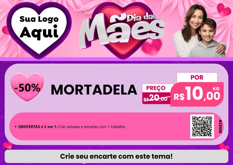 Modelo de Cartaz para Cartaz A4 Horizontal com o tema Dia das Mães para Frios e Laticínios