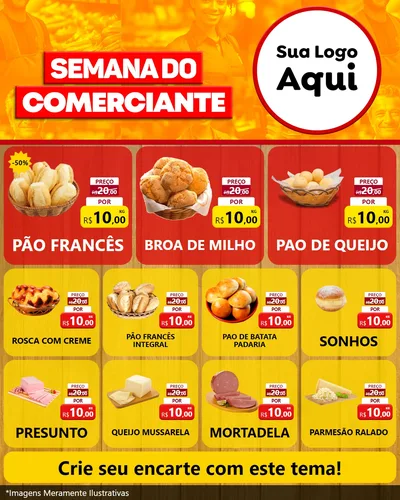 Modelo de Rede Social para Feed Instagram com o tema Semana do Comerciante para Padaria