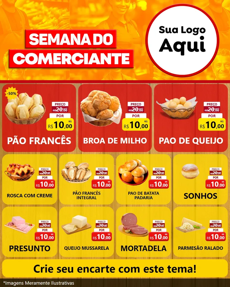 Modelo de Rede Social para Feed Instagram com o tema Semana do Comerciante para Padaria
