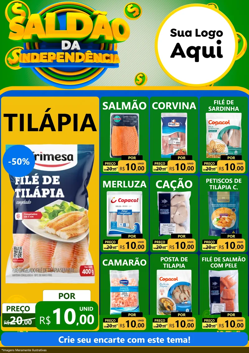 Modelo de Encarte para Encarte A4 Vertical com o tema Saldão da Indepêndencia para Peixaria