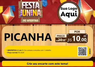 Modelo de Cartaz para Cartaz A4 Horizontal com o tema Festa Junina de Ofertas para Açougue