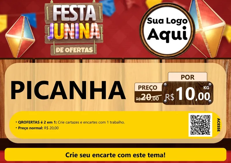 Modelo de Cartaz para Cartaz A4 Horizontal com o tema Festa Junina de Ofertas para Açougue