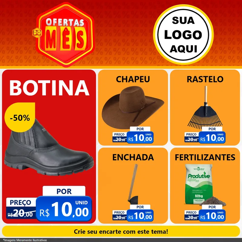 Modelo de Rede Social para Feed Facebook com o tema Ofertas do Mês para Agropecuária