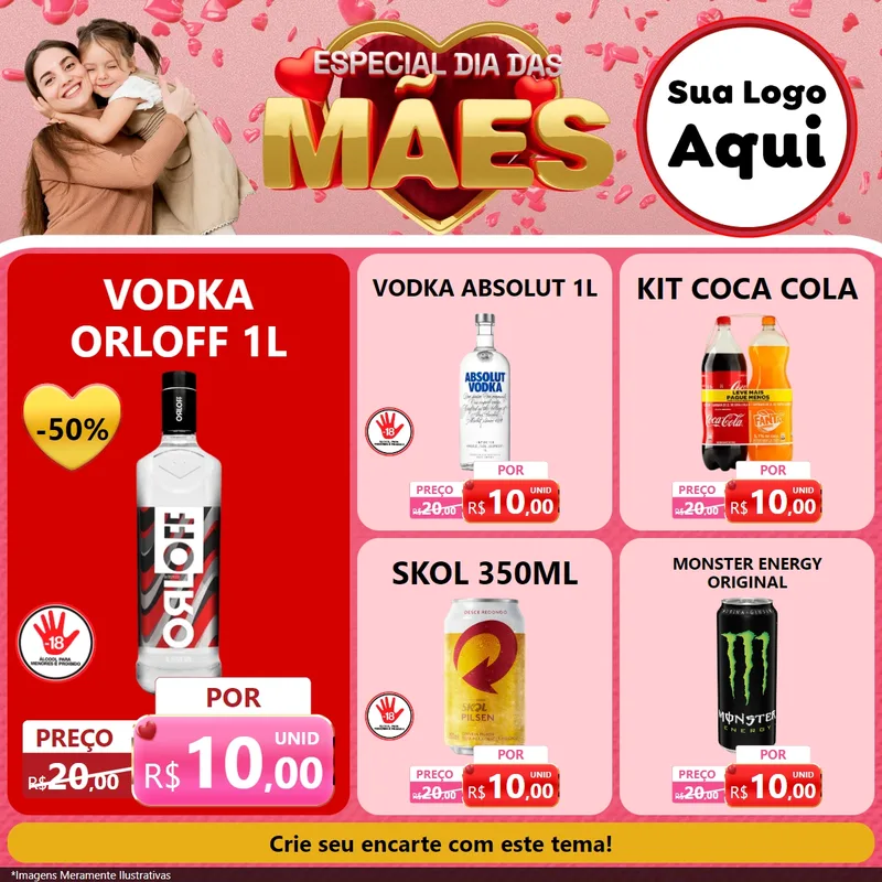 Modelo de Rede Social para Feed Facebook com o tema Especial Dia Das Mães para Distribuidora de bebidas