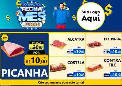 Modelo de Encarte para Encarte A4 Horizontal com o tema Operação Fecha Mês, Junho para Açougue