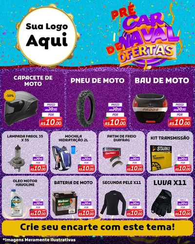 Modelo de Rede Social para Feed Instagram com o tema Pré Carnaval de Ofertas para Moto peças
