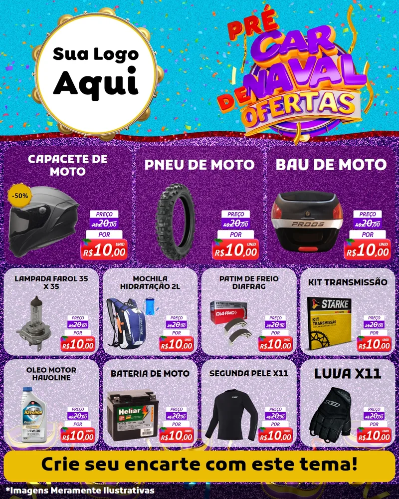 Modelo de Rede Social para Feed Instagram com o tema Pré Carnaval de Ofertas para Moto peças