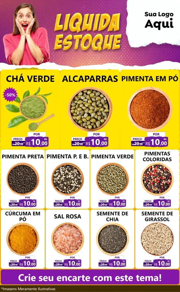 Modelo de Encarte para Encarte Grande com o tema Liquida estoque para Produtos Naturais