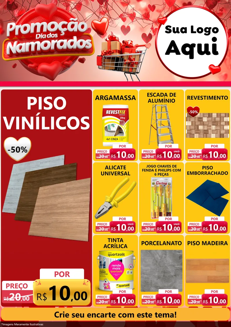 Modelo de Encarte para Encarte A4 Vertical com o tema Promoção Dia dos Namorados para Material para Construção